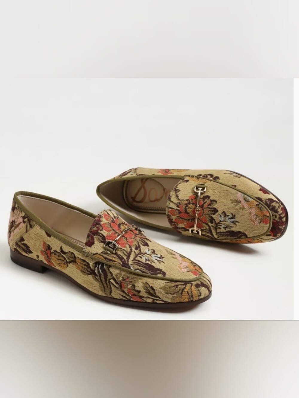 Sam Edelman Olive Floral Tapestry Loafers with Red Accents - Picture 7 of 9